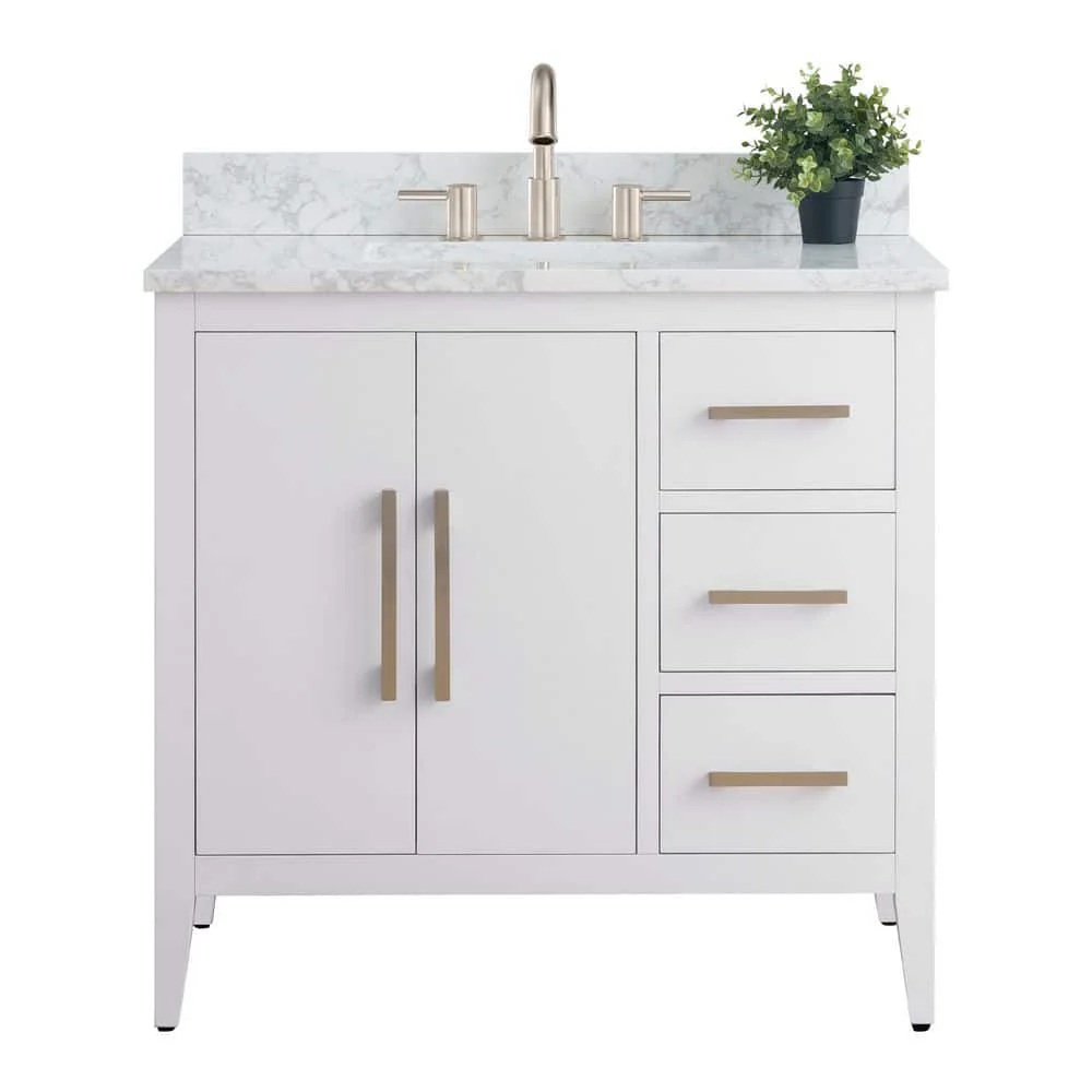 Vanity Art 36 in. W x 22 in. D x 34 in. H Single Sink Bathroom Vanity Cabinet in White with Engineered Marble Top (Arabescato White) - Image 4