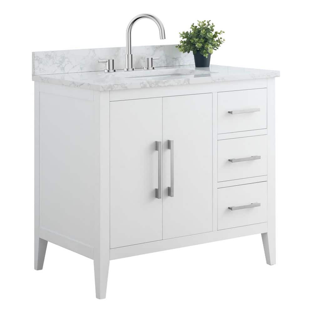 Vanity Art 36 in. W x 22 in. D x 34 in. H Single Sink Bathroom Vanity Cabinet in White with Engineered Marble Top (Arabescato White) - Image 5