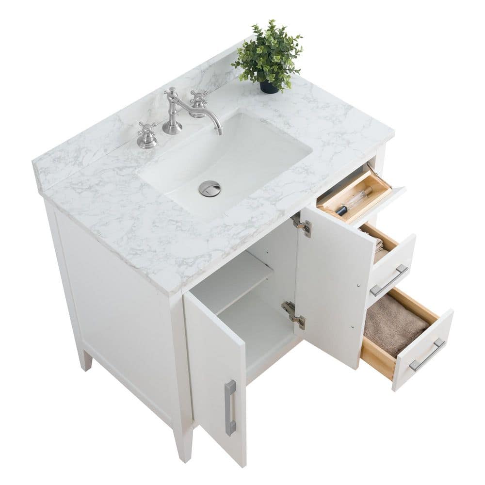 Vanity Art 36 in. W x 22 in. D x 34 in. H Single Sink Bathroom Vanity Cabinet in White with Engineered Marble Top (Arabescato White) - Image 7