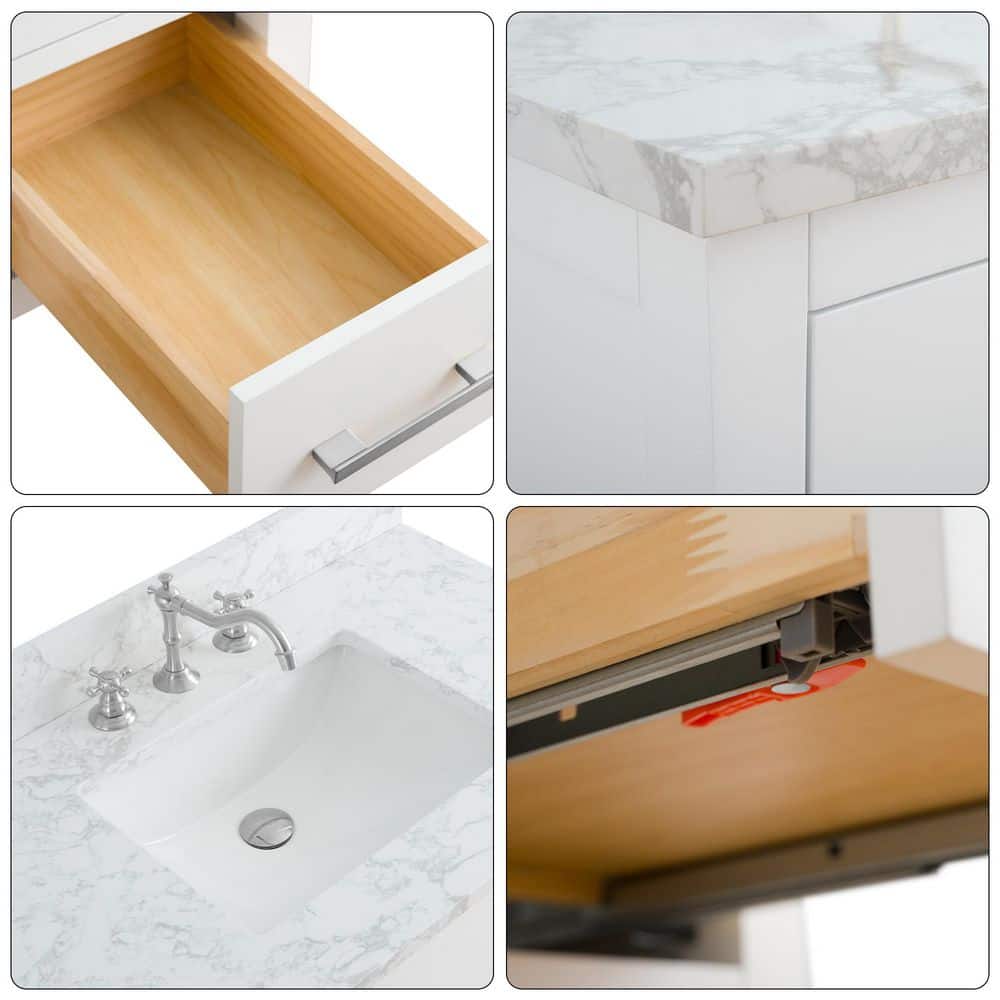 Vanity Art 36 in. W x 22 in. D x 34 in. H Single Sink Bathroom Vanity Cabinet in White with Engineered Marble Top (Arabescato White) - Image 8