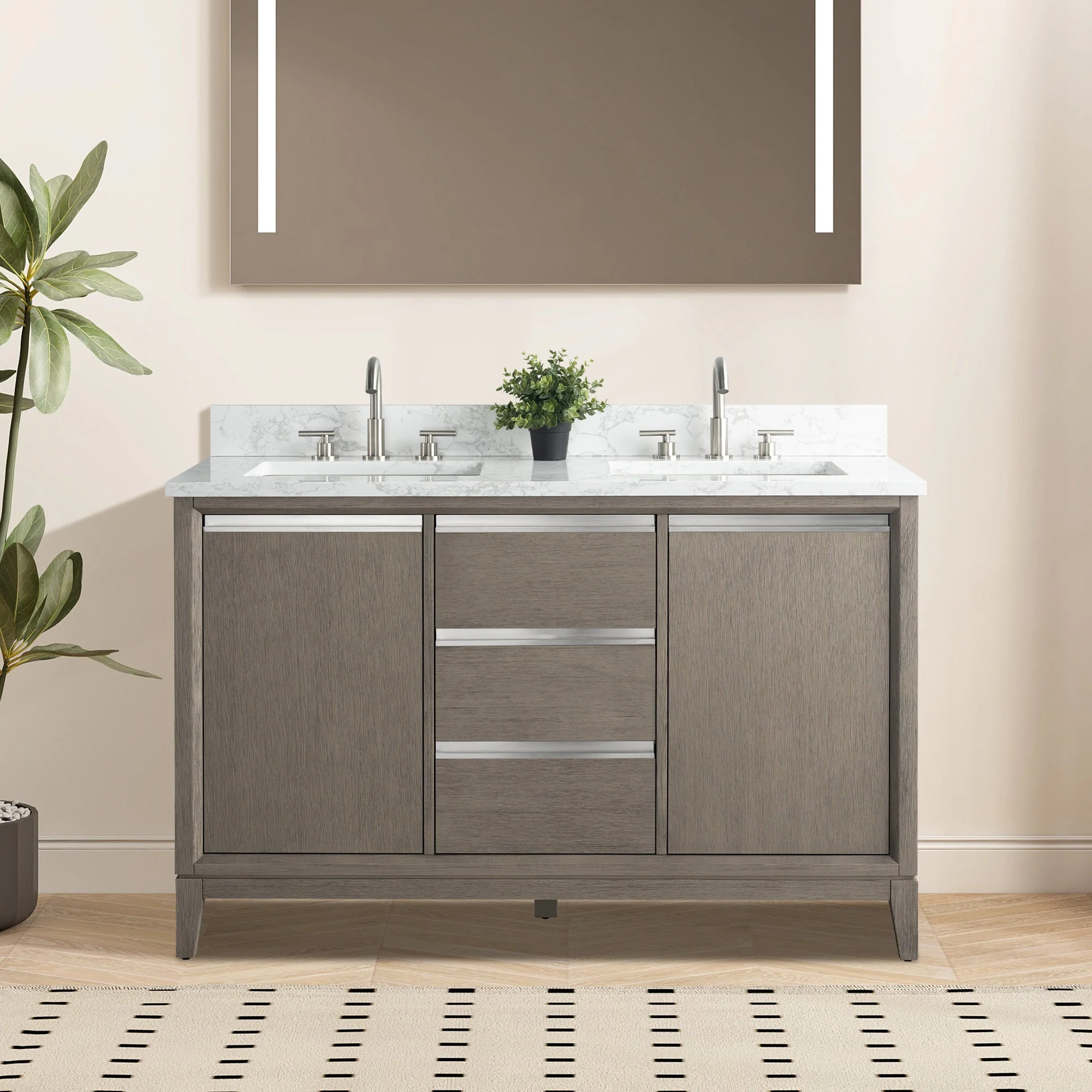 Vanity Art 60 in. W x 22 in. D x 34 in. H Double-Sink Bath Vanity, Driftwood Gray, Engineered Marble Top in Arabescato White - Image 3