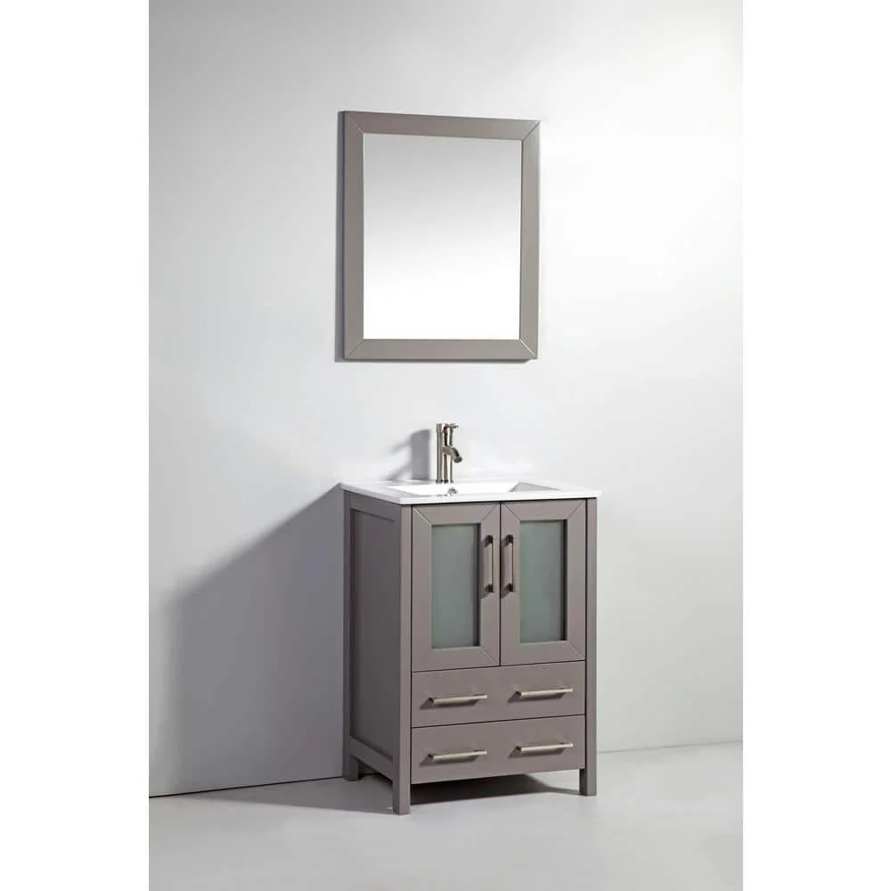 Vanity Art Brescia 24 in. W x 18 in. D x 36 in. H Bath Vanity in Grey with Vanity Top in White with White Basin and Mirror - Image 3