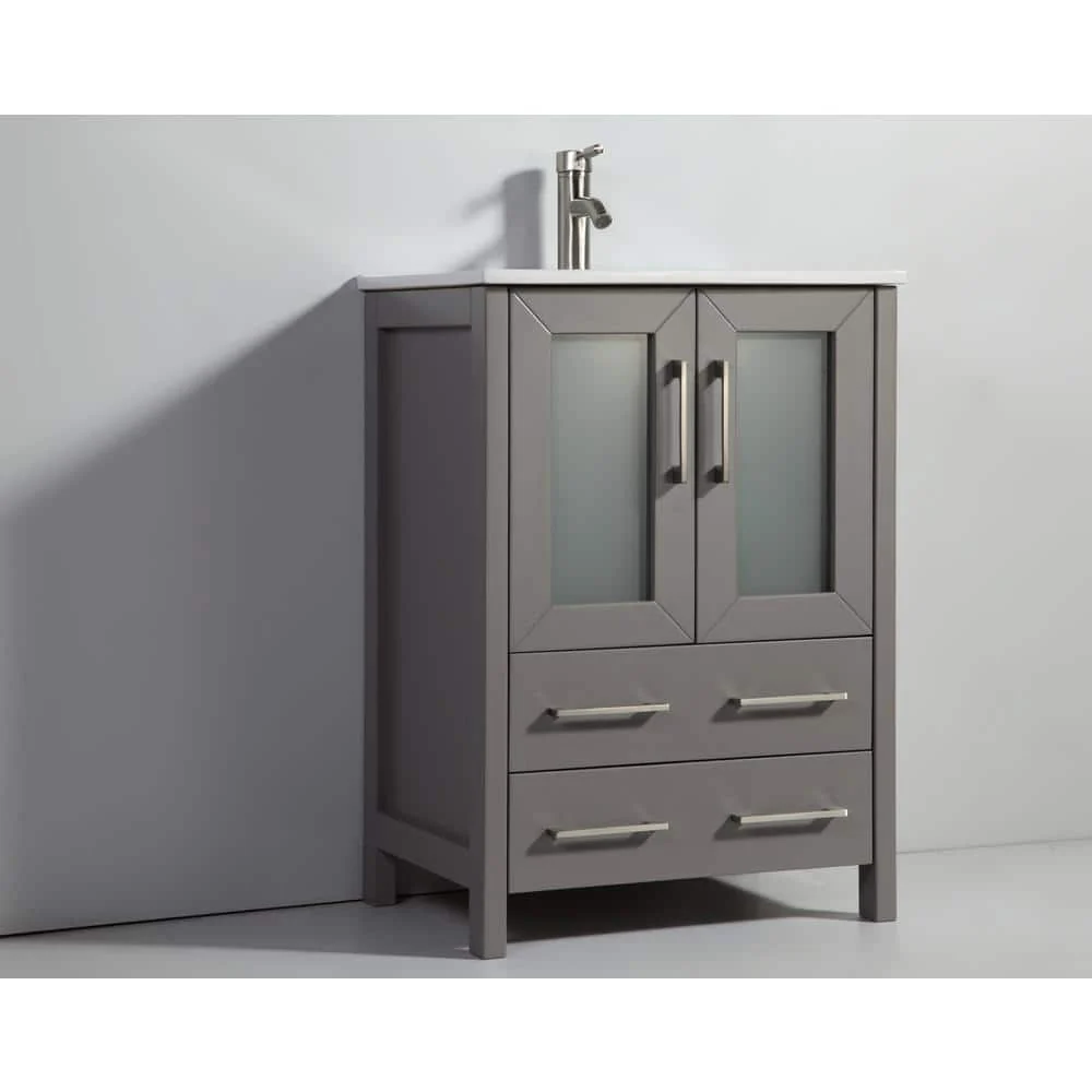 Vanity Art Brescia 24 in. W x 18 in. D x 36 in. H Bath Vanity in Grey with Vanity Top in White with White Basin and Mirror - Image 4