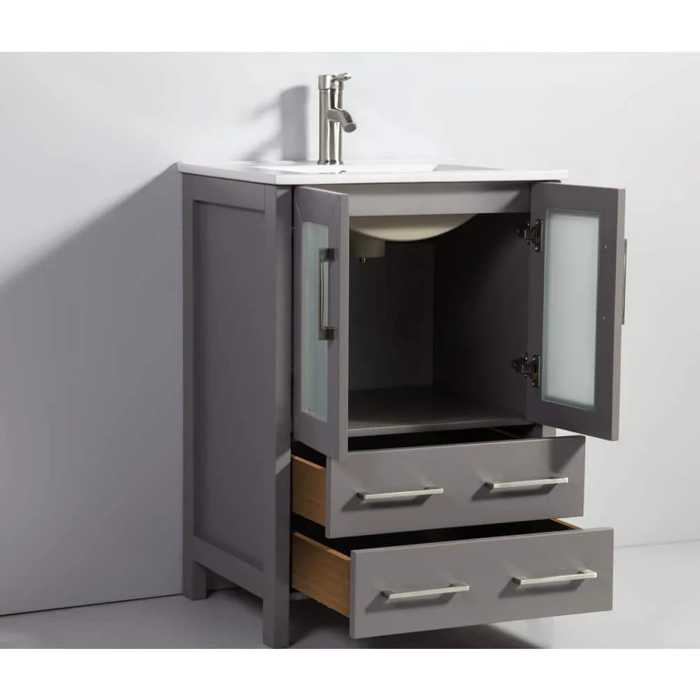 Vanity Art Brescia 24 in. W x 18 in. D x 36 in. H Bath Vanity in Grey with Vanity Top in White with White Basin and Mirror - Image 5