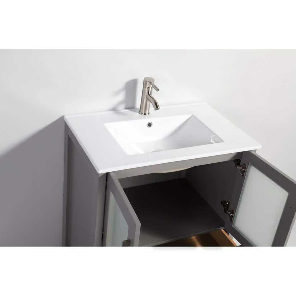 Vanity Art Brescia 42 in. W x 18 in. D x 36 in. H Bathroom Vanity in Grey with Single Basin White Ceramic Top and Mirror - Image 4