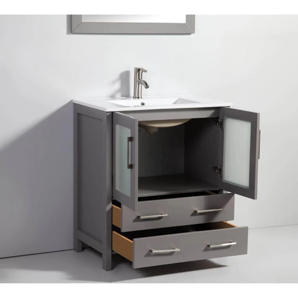 Vanity Art Brescia 42 in. W x 18 in. D x 36 in. H Bathroom Vanity in Grey with Single Basin White Ceramic Top and Mirror - Image 5