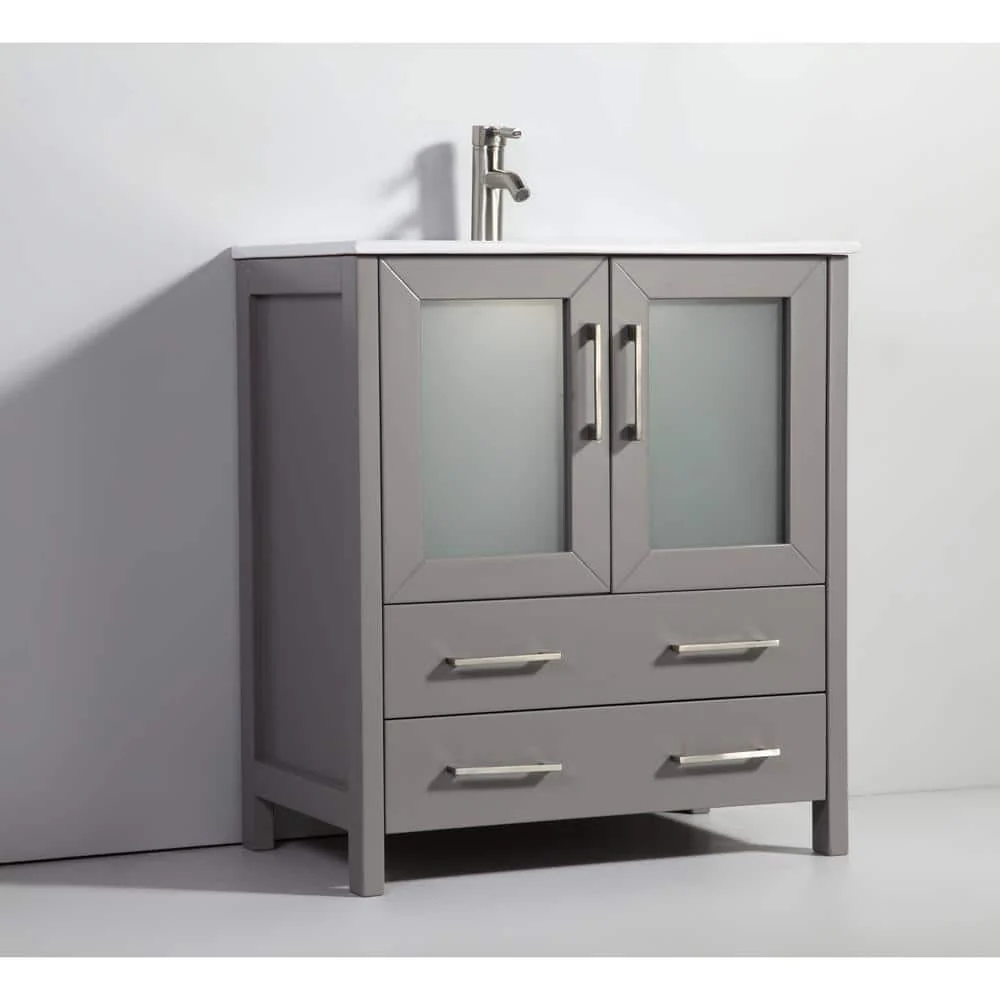 Vanity Art Brescia 42 in. W x 18 in. D x 36 in. H Bathroom Vanity in Grey with Single Basin White Ceramic Top and Mirror - Image 6
