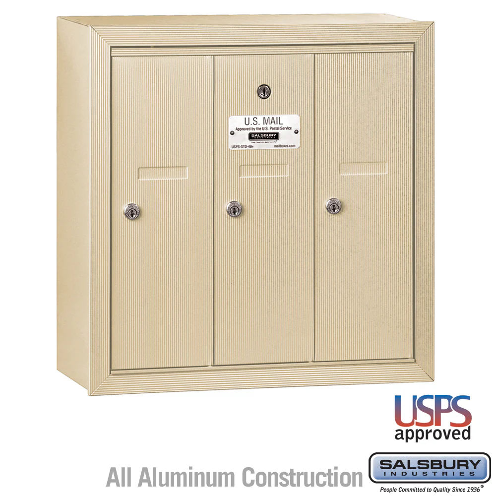 Vertical Mailbox with 3 Compartments - Sandstone Finish - Surface Mounted - USPS Approved