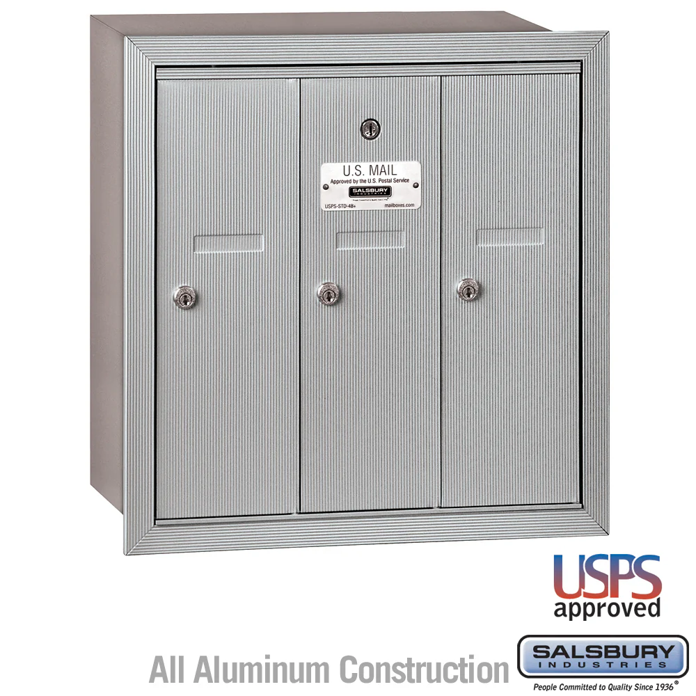 Vertical Mailbox with 3 Doors - Aluminum - Recessed Mounted - USPS Access