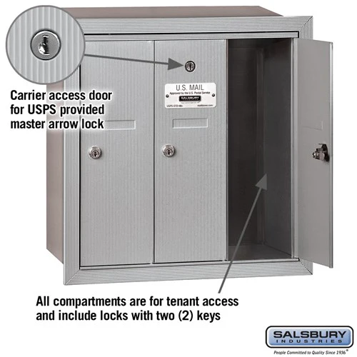 Vertical Mailbox with 3 Doors - Aluminum - Recessed Mounted - USPS Access - Image 2