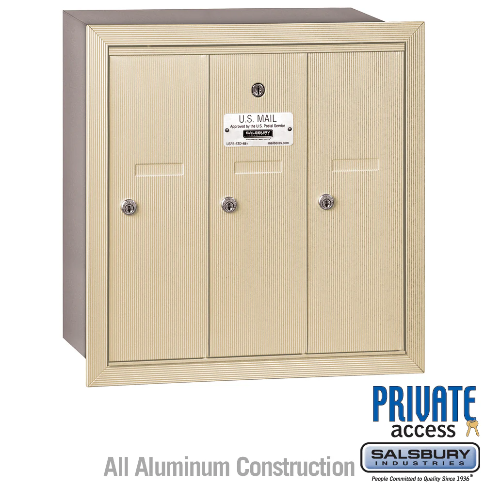 Vertical Mailbox with 3 Doors - Sandstone - Recessed Mounted - Private Access