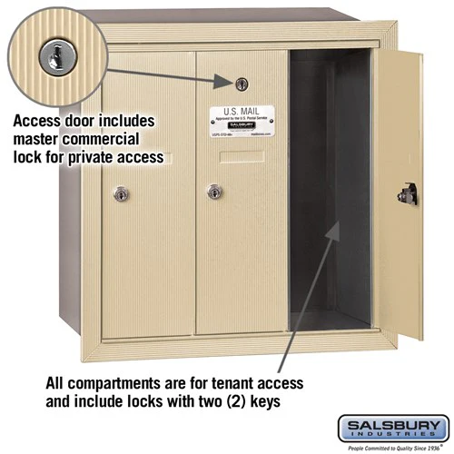 Vertical Mailbox with 3 Doors - Sandstone - Recessed Mounted - Private Access - Image 2
