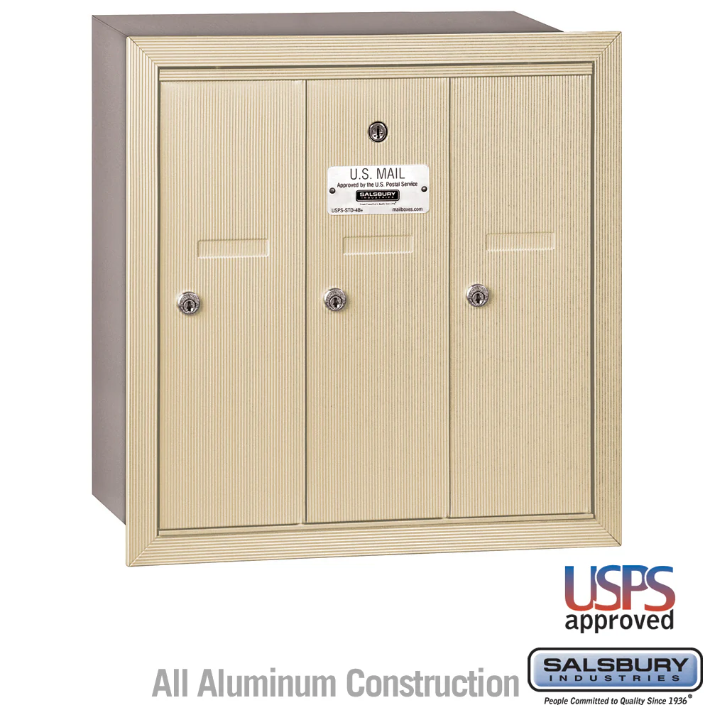 Vertical Mailbox with 3 Doors - Sandstone - Recessed Mounted - USPS Approved