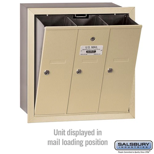 Vertical Mailbox with 3 Doors - Sandstone - Recessed Mounted - USPS Approved - Image 3