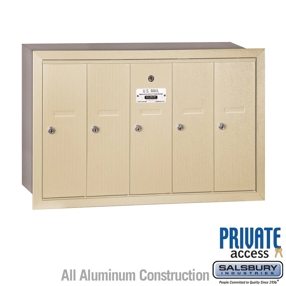 Vertical Mailbox with 5 Compartments - Sandstone - Recessed Mounted - Private Access