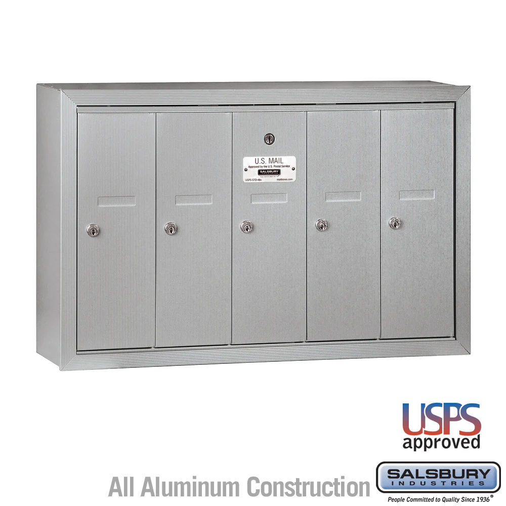 Vertical Mailbox with 5 Compartments - Aluminum Surface Mounted USPS Approved