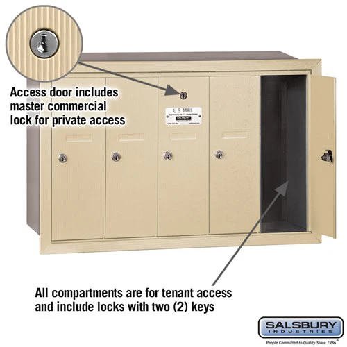 Vertical Mailbox with 5 Compartments - Sandstone - Recessed Mounted - Private Access - Image 2