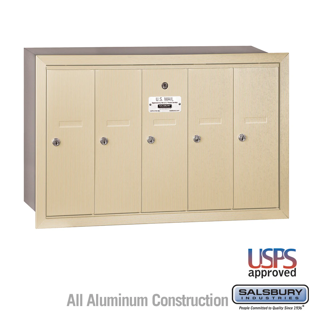 Vertical Mailbox with 5 Compartments - Sandstone - Recessed Mounted - USPS Approved