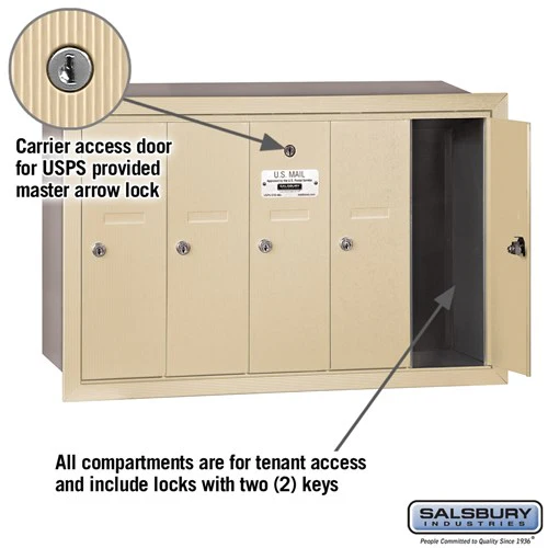 Vertical Mailbox with 5 Compartments - Sandstone - Recessed Mounted - USPS Approved - Image 2
