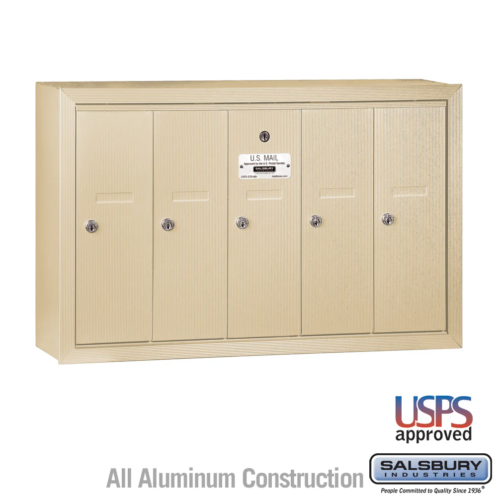 Vertical Mailbox with 5 Compartments - Sandstone - Surface Mounted - USPS Approved