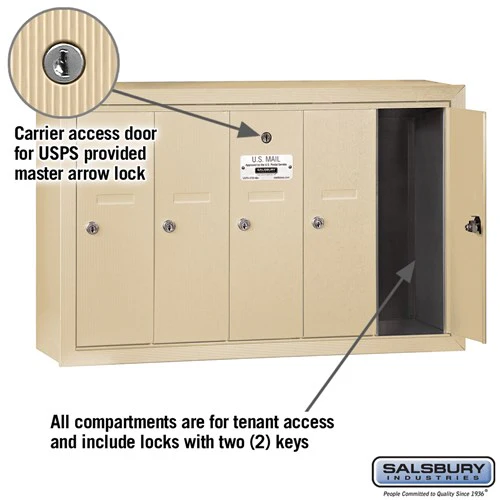 Vertical Mailbox with 5 Compartments - Sandstone - Surface Mounted - USPS Approved - Image 2