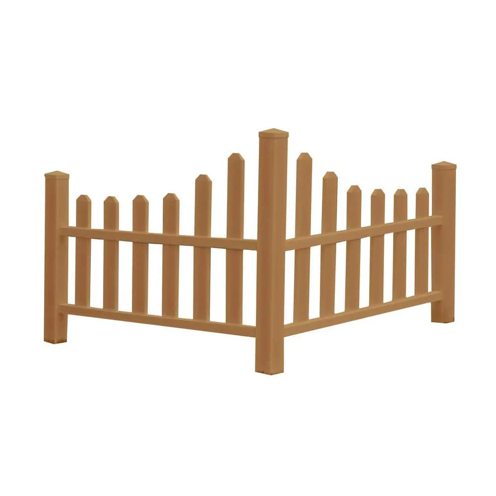 VITA Country Corner Embossed Vinyl Picket Fence, Brown - 49"L x 49"W x 44"H - Image 3