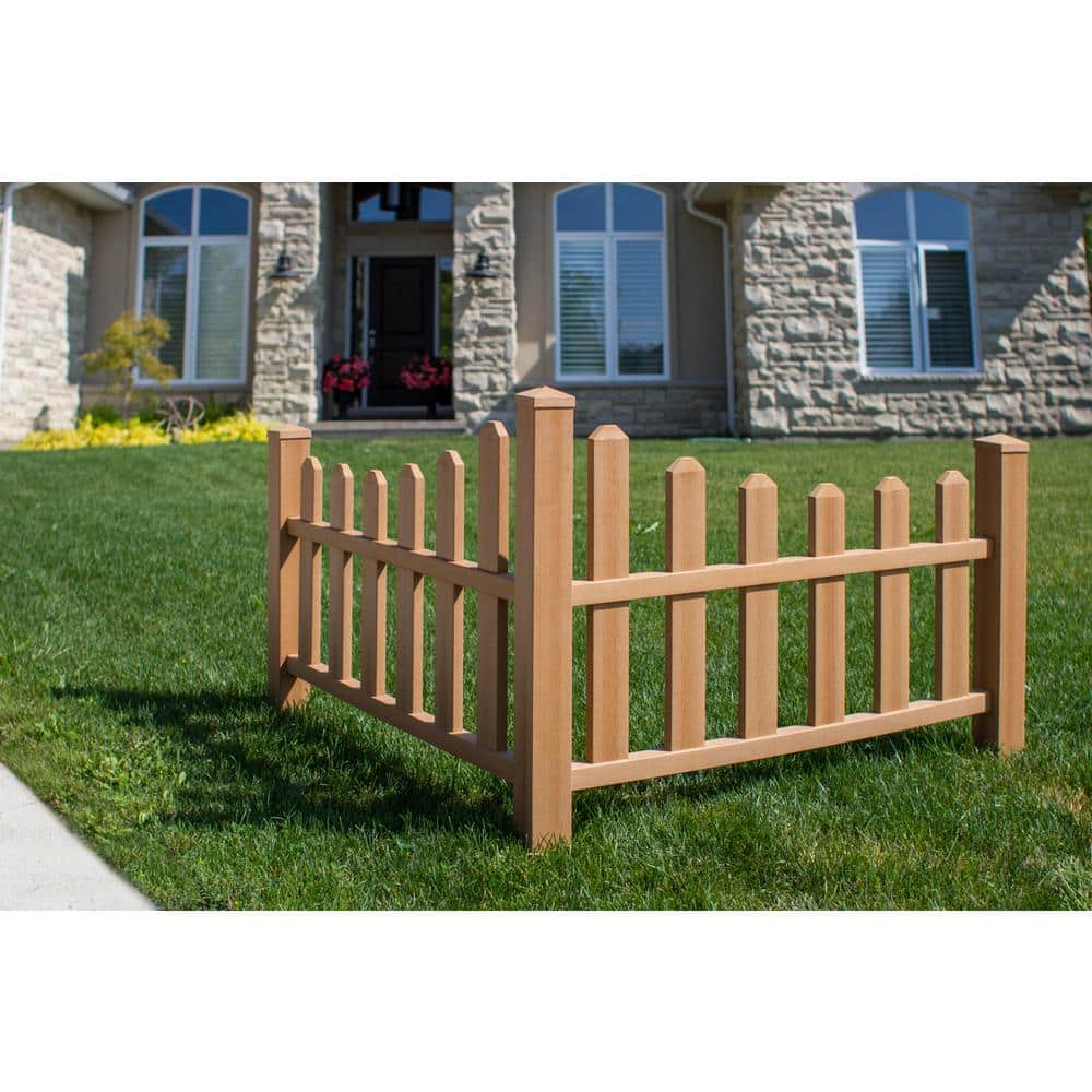 VITA Country Corner Embossed Vinyl Picket Fence, Brown - 49"L x 49"W x 44"H - Image 4