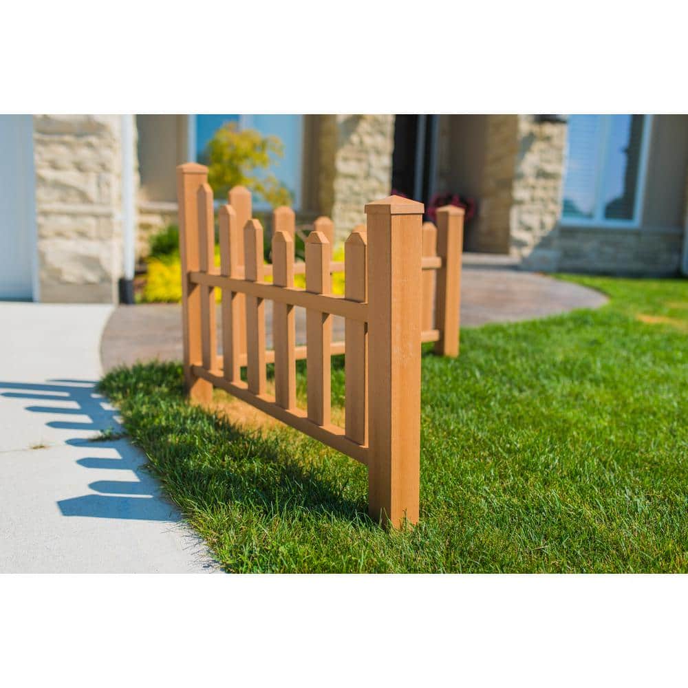 VITA Country Corner Embossed Vinyl Picket Fence, Brown - 49"L x 49"W x 44"H - Image 6