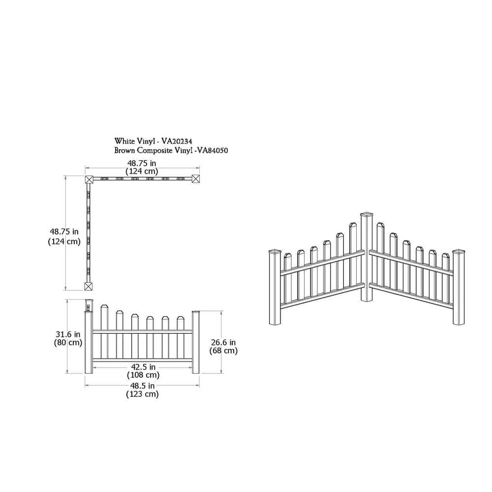 VITA Country Corner Embossed Vinyl Picket Fence, Brown - 49"L x 49"W x 44"H - Image 8