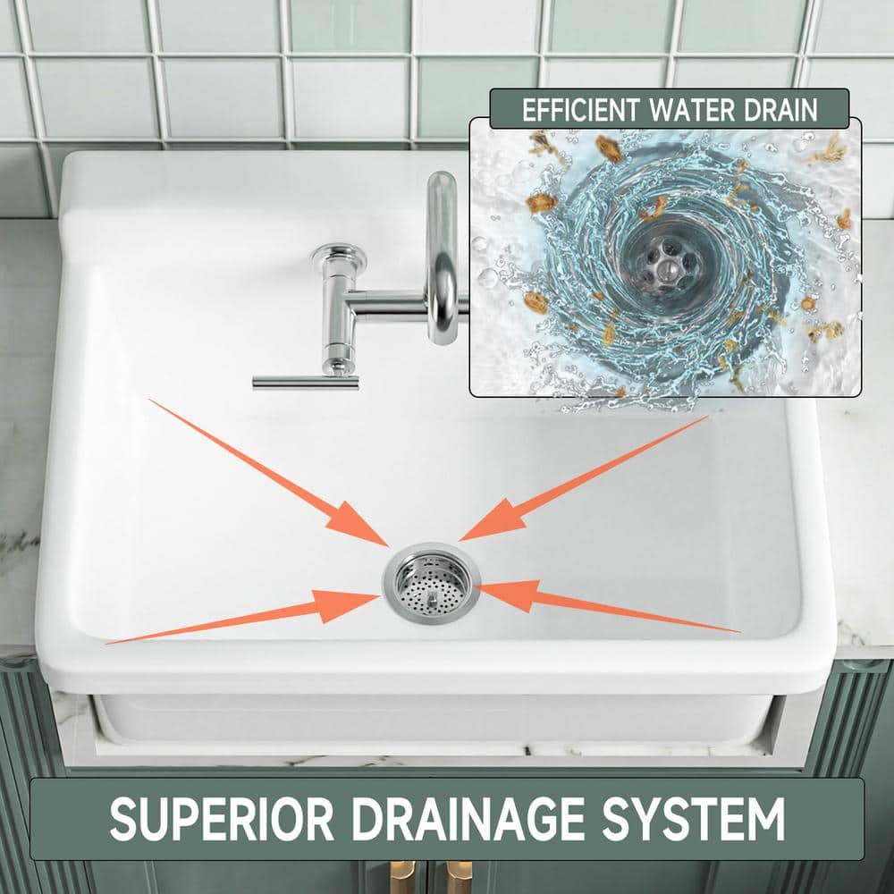 Vomlor 24 in. Wall Mount Fireclay Utility Sink with High Backsplash, White - Image 6