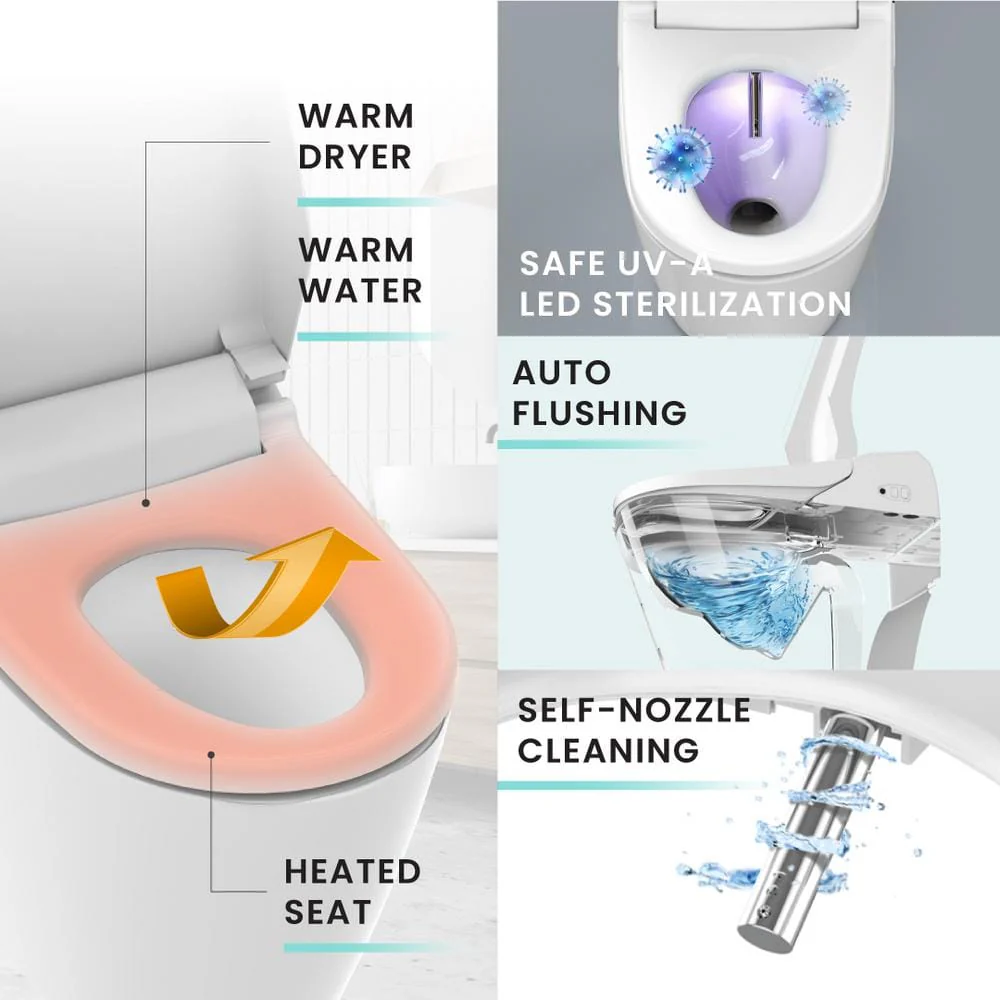 VOVO Stylement Tankless Smart Bidet Toilet in White - UV LED, Auto Flush, Heated Seat - Image 2