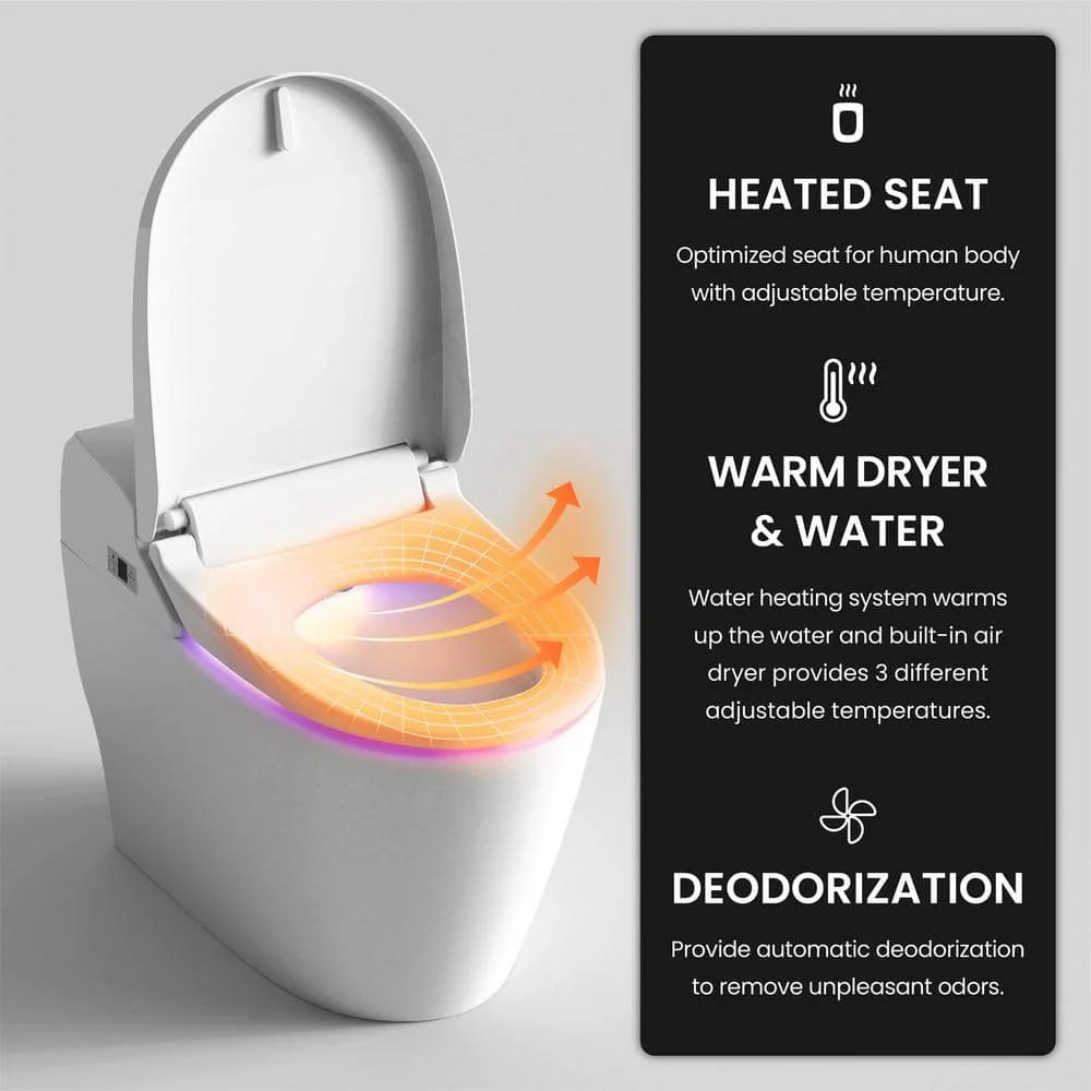 VOVO Stylement Tankless Smart Bidet Toilet in White - UV LED, Auto Flush, Heated Seat - Image 6
