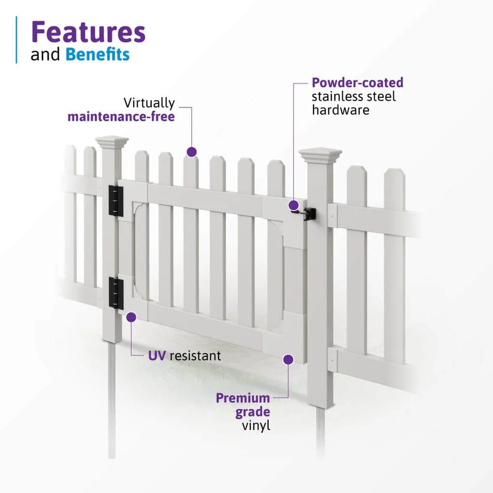 WamBam Fence 3-1/2 ft. x 2-5/8 ft. Newport Vinyl Picket Fence Gate with Stainless Steel Hardware - Image 4
