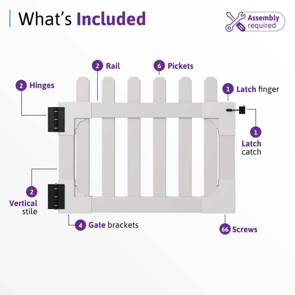 WamBam Fence 3-1/2 ft. x 2-5/8 ft. Newport Vinyl Picket Fence Gate with Stainless Steel Hardware - Image 5