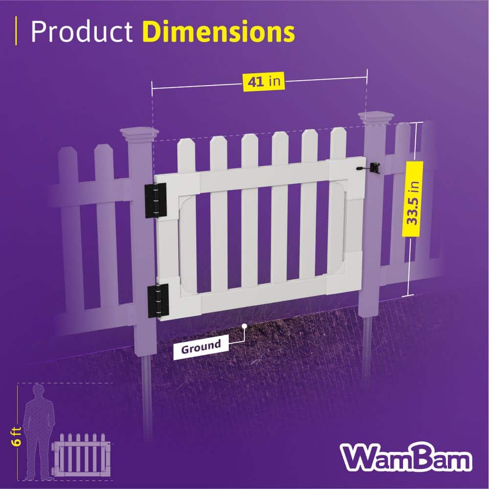 WamBam Fence 3-1/2 ft. x 2-5/8 ft. Newport Vinyl Picket Fence Gate with Stainless Steel Hardware - Image 7