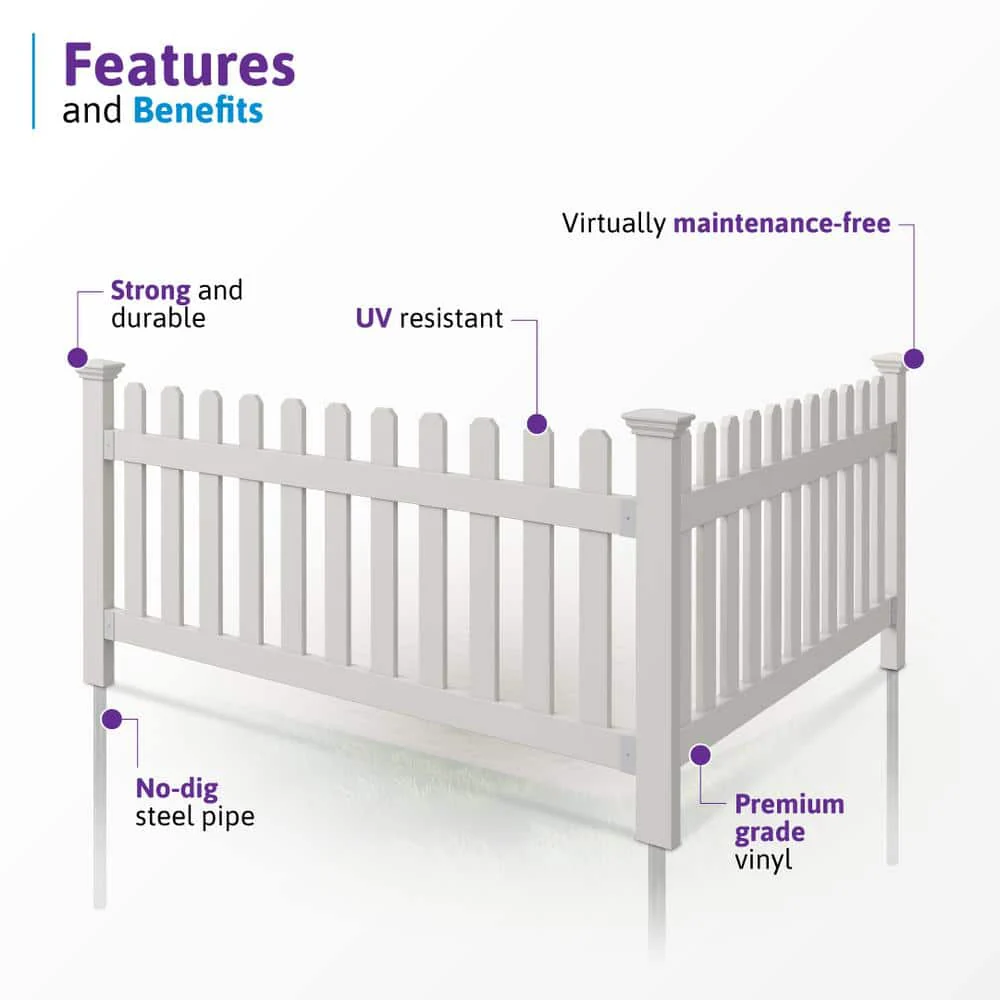 WamBam Fence 3 ft. x 6 ft. Newport Picket Vinyl Fence with No-Dig Steel Pipe Anchor Kit - Image 4