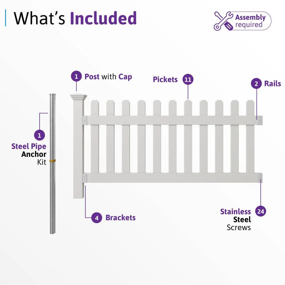 WamBam Fence 3 ft. x 6 ft. Newport Picket Vinyl Fence with No-Dig Steel Pipe Anchor Kit - Image 5