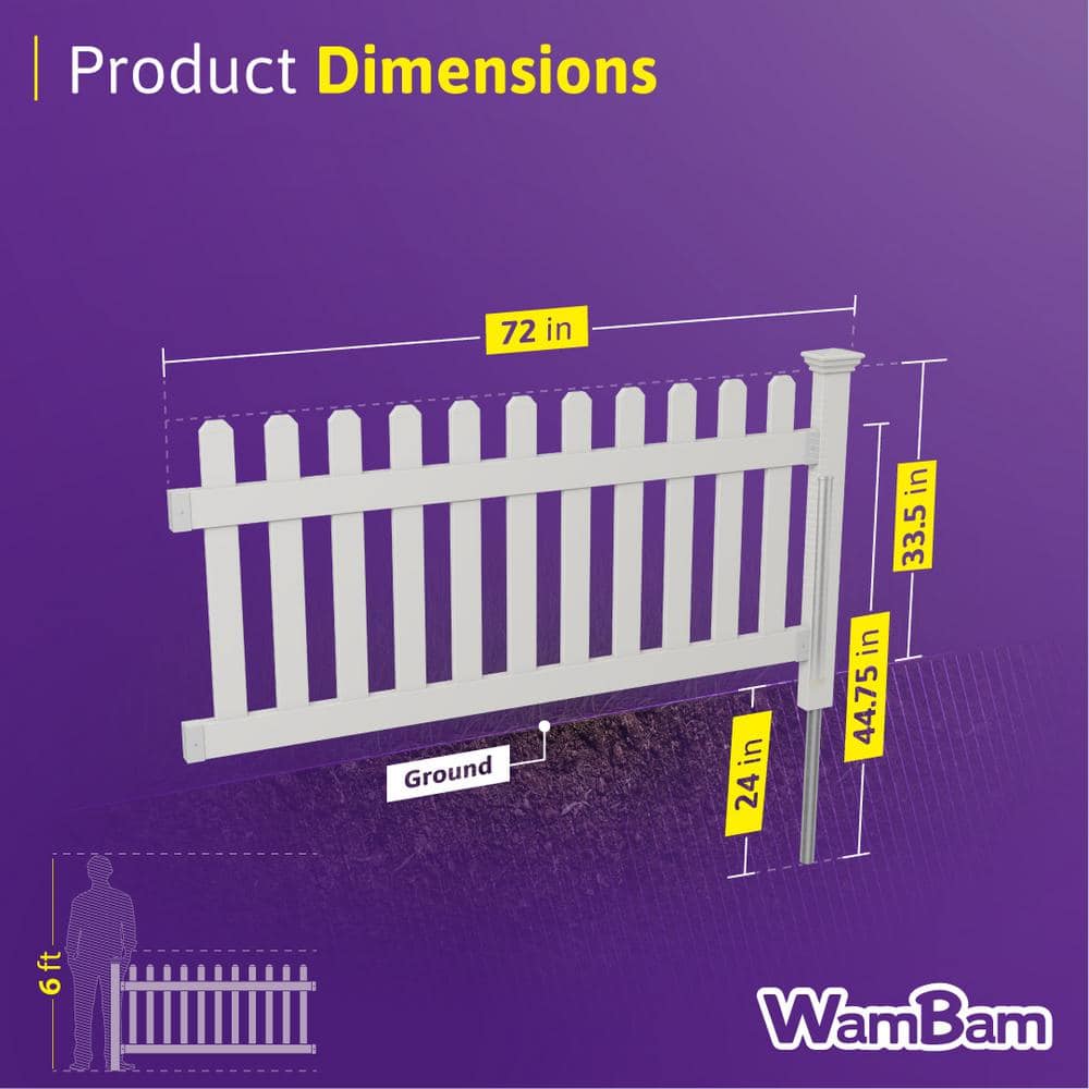 WamBam Fence 3 ft. x 6 ft. Newport Picket Vinyl Fence with No-Dig Steel Pipe Anchor Kit - Image 7