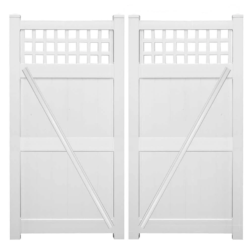 Weatherables Gideon 10.8 ft. W x 6 ft. H White Vinyl Privacy Double Fence Gate Kit