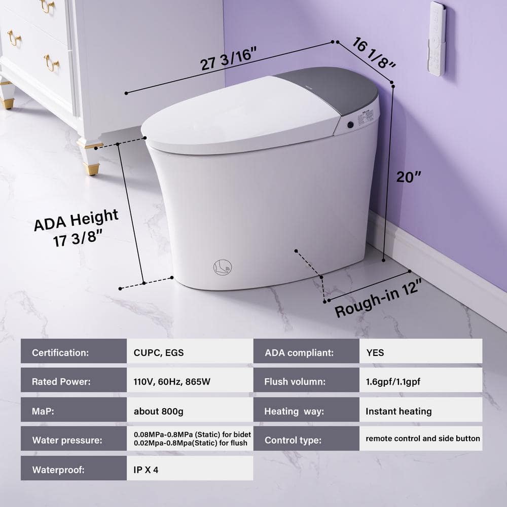 WELLFOR ARLO ADA Elongated LED Smart Bidet Toilet with Auto Open/Close/Flush - Image 3