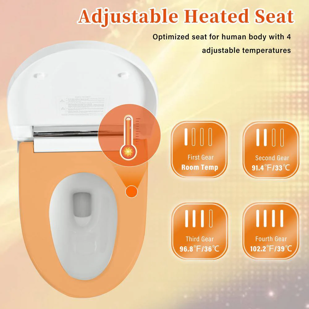WELLFOR Elongated Smart Bidet Toilet 1.28 GPF with Heated Seat & Auto Flush - Image 9