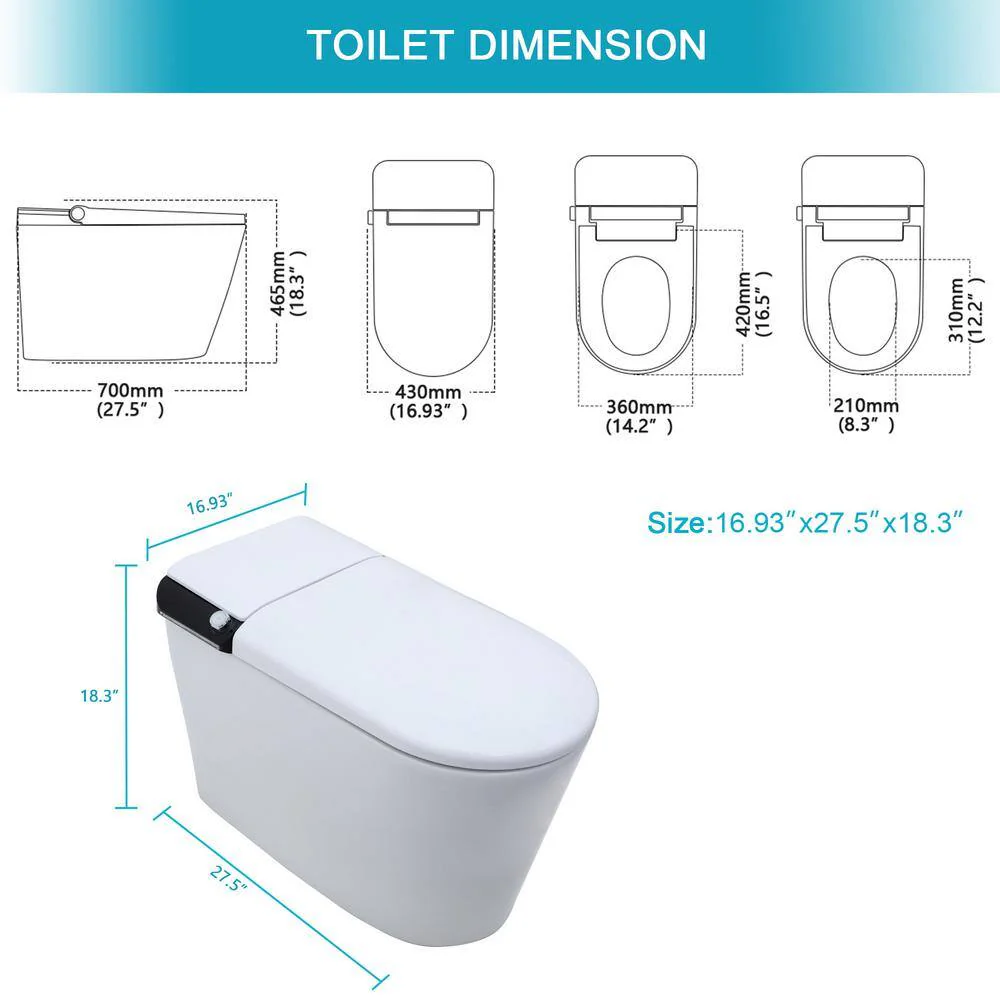 WELLFOR MT2 Elongated Heated Seat Bidet Toilet with Auto Open/Close and Foot Sensor Flush - Image 3