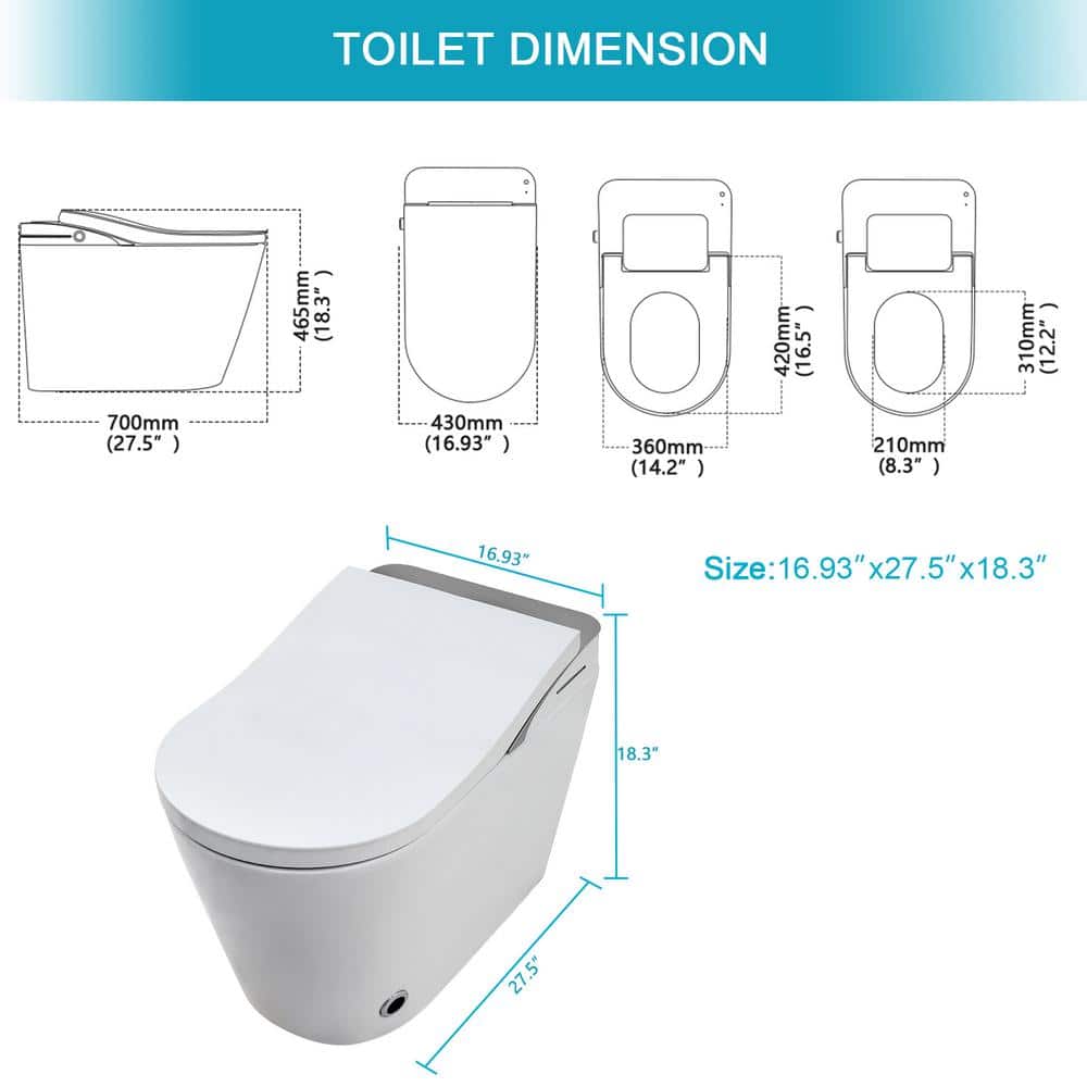 WELLFOR MT3 Elongated Heated Seat Bidet Toilet with LED Display and Night Light - Image 2