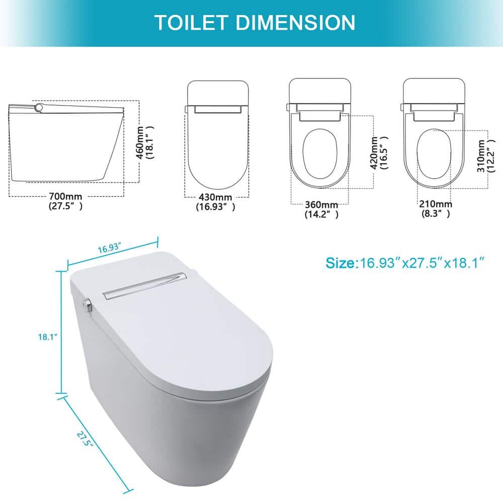 WELLFOR MT4 Elongated Heated Seat Bidet Toilet with Foot Sensor Flush and LED Night Light - Image 3