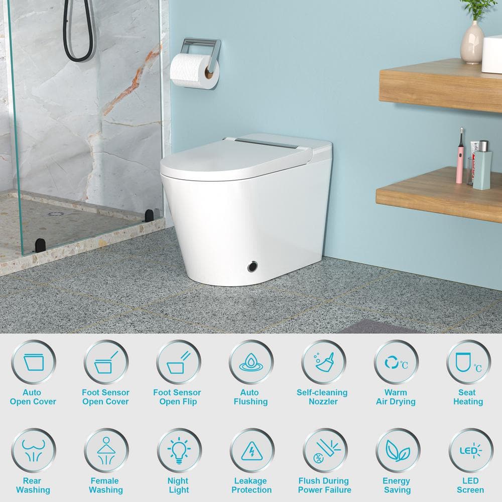 WELLFOR MT4 Elongated Heated Seat Bidet Toilet with Foot Sensor Flush and LED Night Light - Image 4