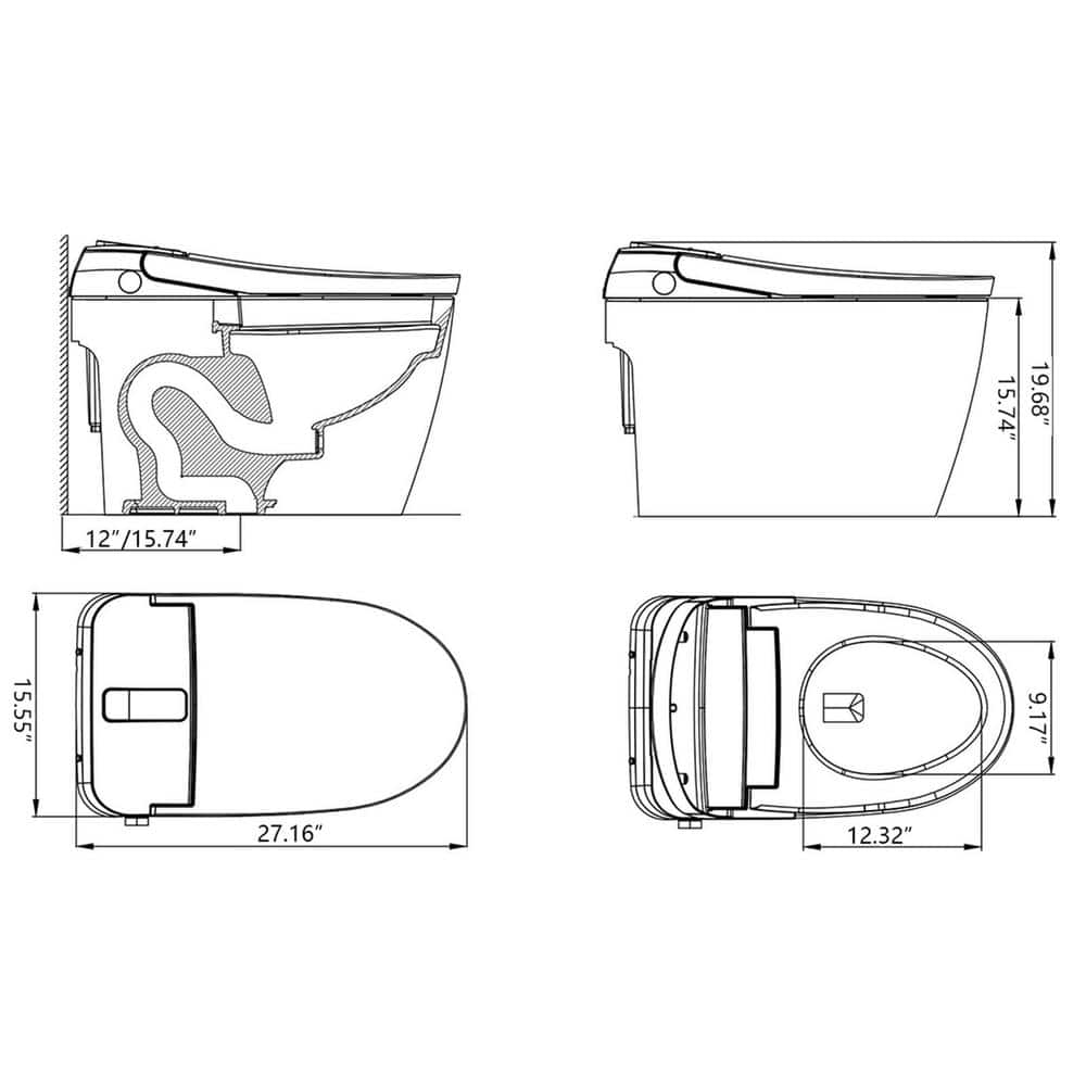 WELLFOR Smart Bidet Toilet 1.28 GPF Matte Black - LED Screen, Auto Functions, Heated Seat - Image 8