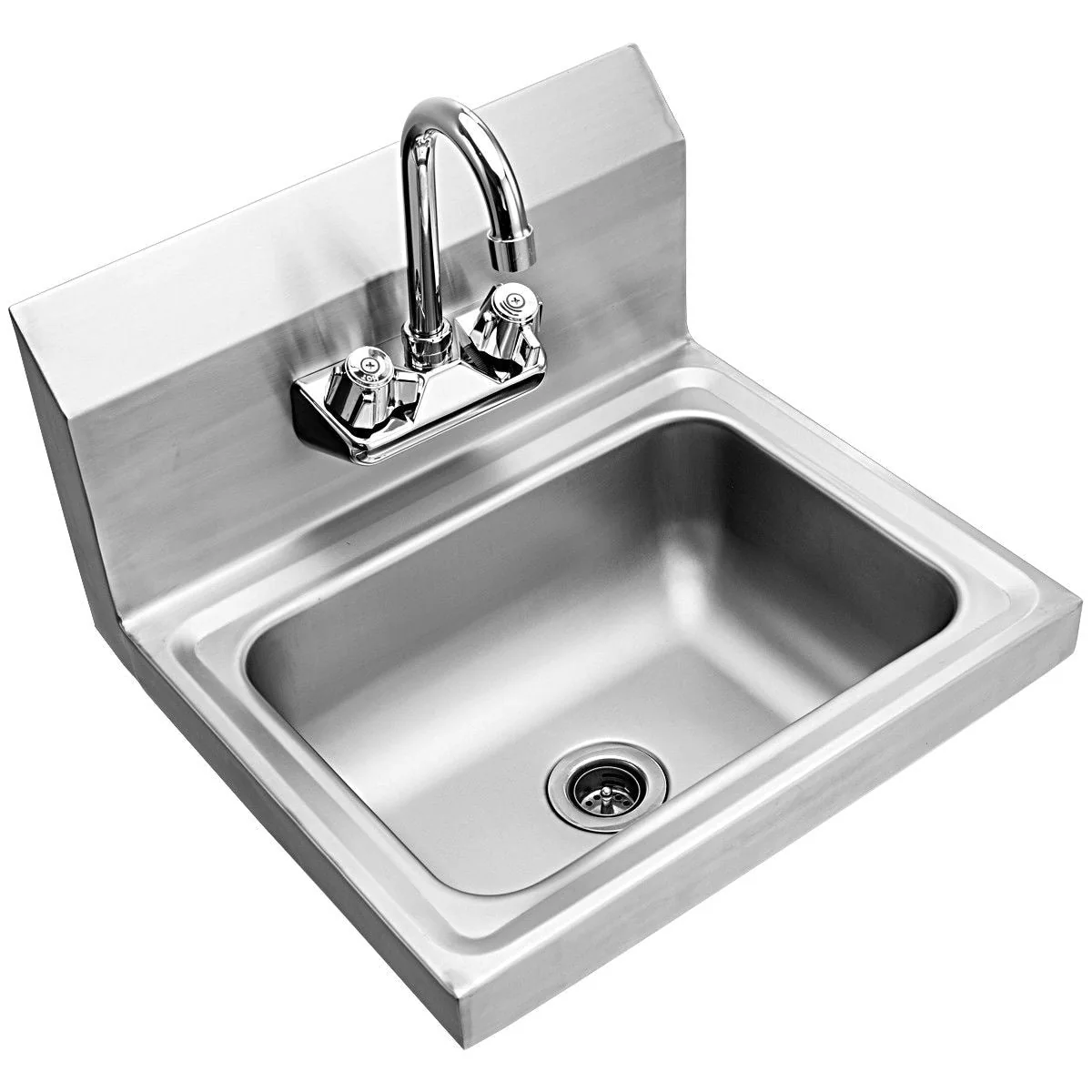 WELLFOR Stainless Steel Wall Mount Utility Tub with Faucet - 15x17 inch