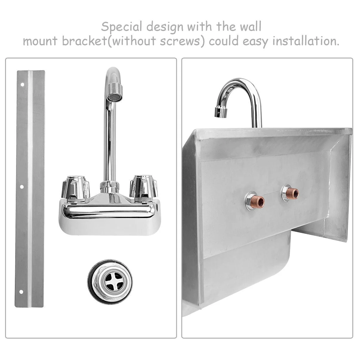 WELLFOR Stainless Steel Wall Mount Utility Tub with Faucet - 15x17 inch - Image 6
