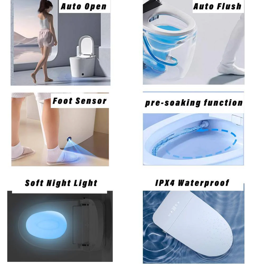 WELLFOR TM-4 Smart Bidet Toilet with Heated Seat and LED Night Light 1.28 GPF - White - Image 6