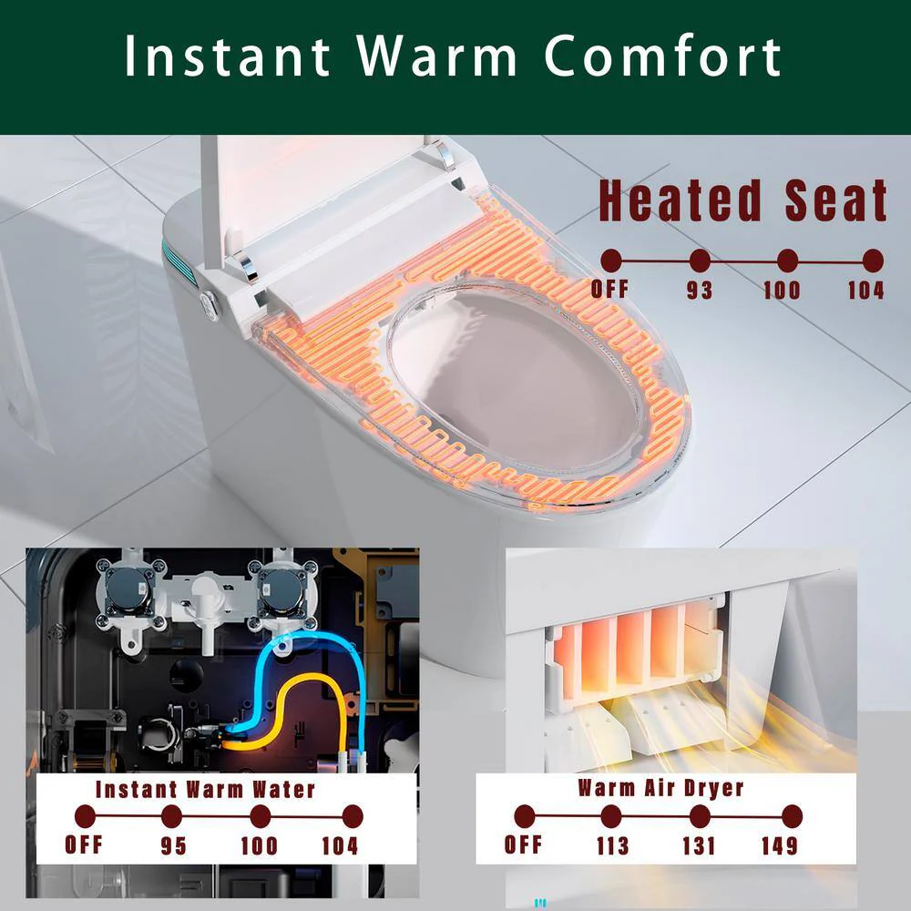 WELLFOR TM-4 Smart Bidet Toilet with Heated Seat and LED Night Light 1.28 GPF - White - Image 7
